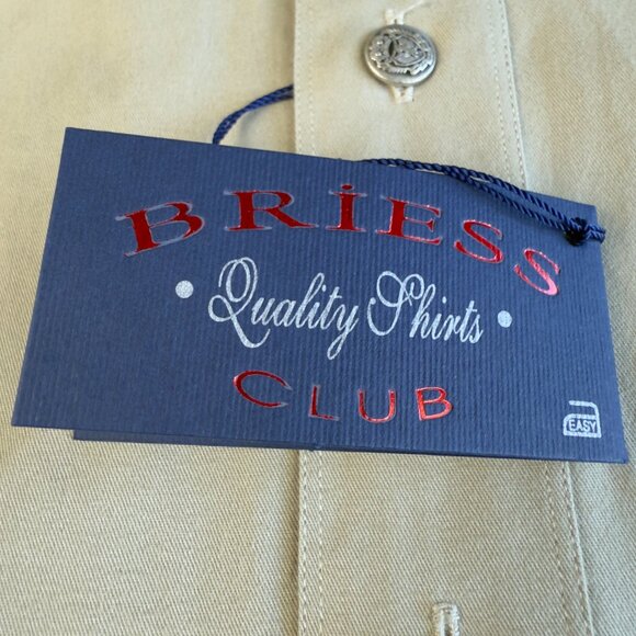 Briess Club Men's Button-Up Shirt L 41/42 – Khaki Beige 100% Cotton, Crest Metal - Picture 6 of 9
